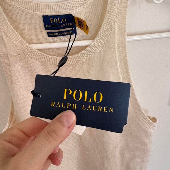 Polo Ralph Lauren Washable 100% Cashmere Tank Top Cream Small Chic Parisian - Picture 4 of 5